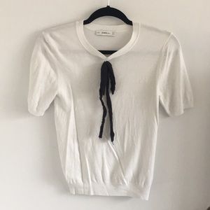 Zara White Knit Top with Black Bow